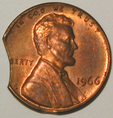 Lincoln-Cent-1966-W/Double-Clipped-Planchet